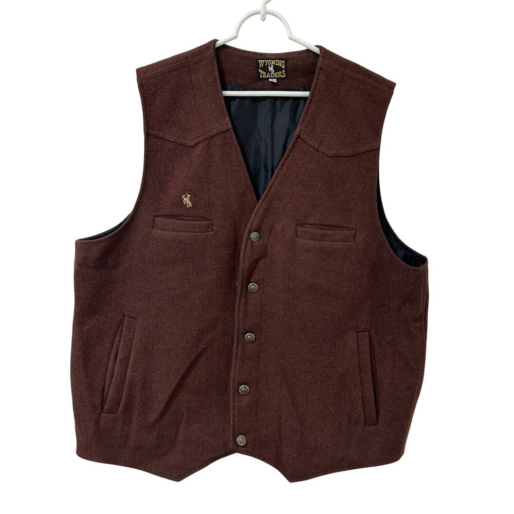Wyoming Traders Men’s Size XL Brown 100% Wool Button Down Vest Western Cowboy